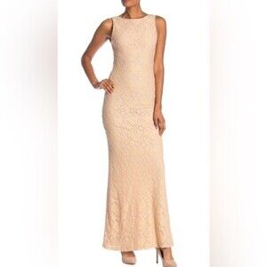 ALICE + OLIVIA Lace Overlay Open-Back Maxi Dress Blush Pink Sz 4 Small